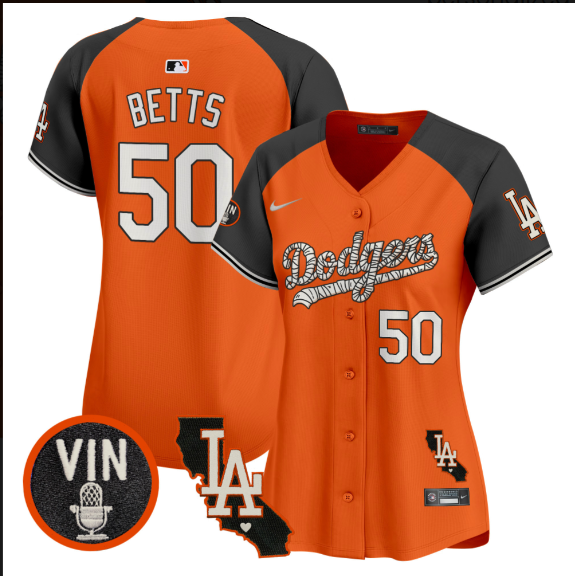 Women Los Angeles Dodgers #50 Betts 2025 orange Limited Stitched Jersey style 2